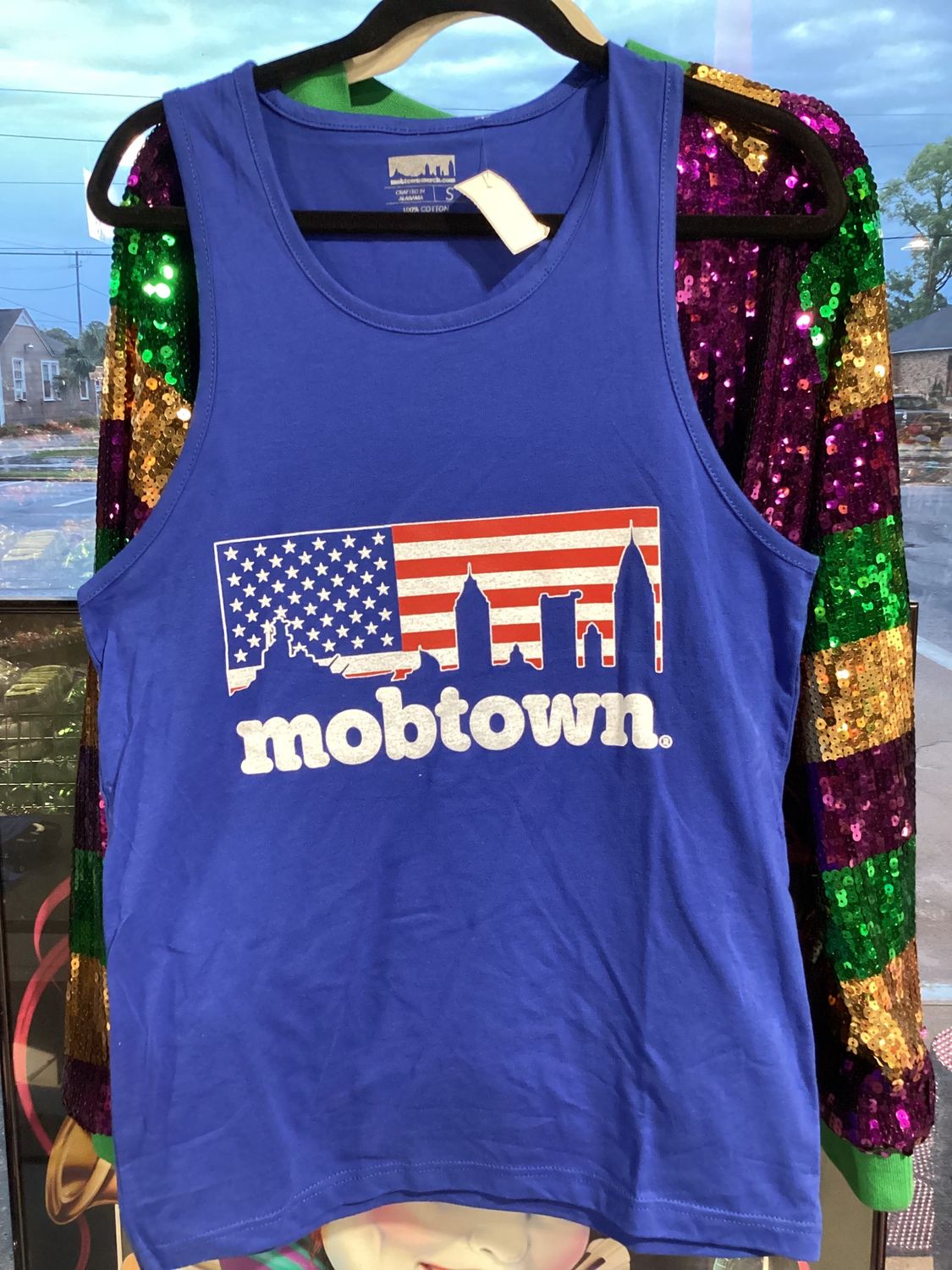 mobtown® skyline American Flag Muscle Tank Royal Blue - XL