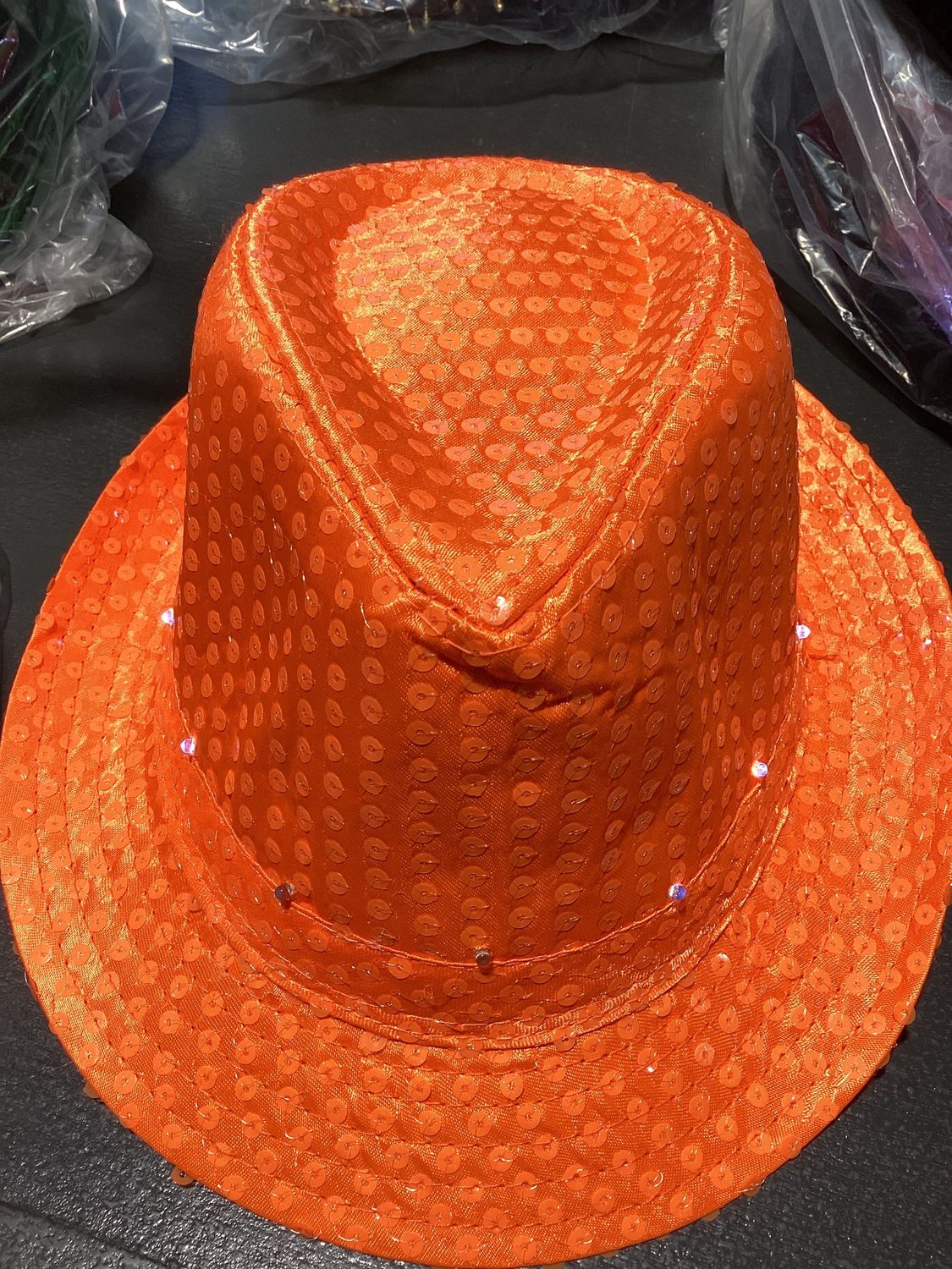 Neon Orange LED Fedora with 14 White Lights (Each)
