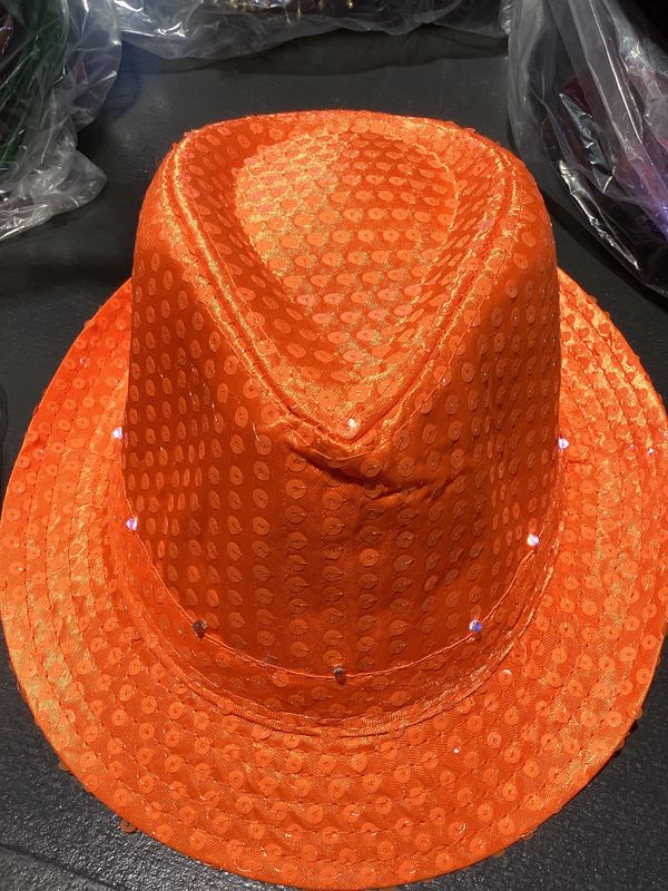 Neon Orange LED Fedora with 14 White Lights (Each)
