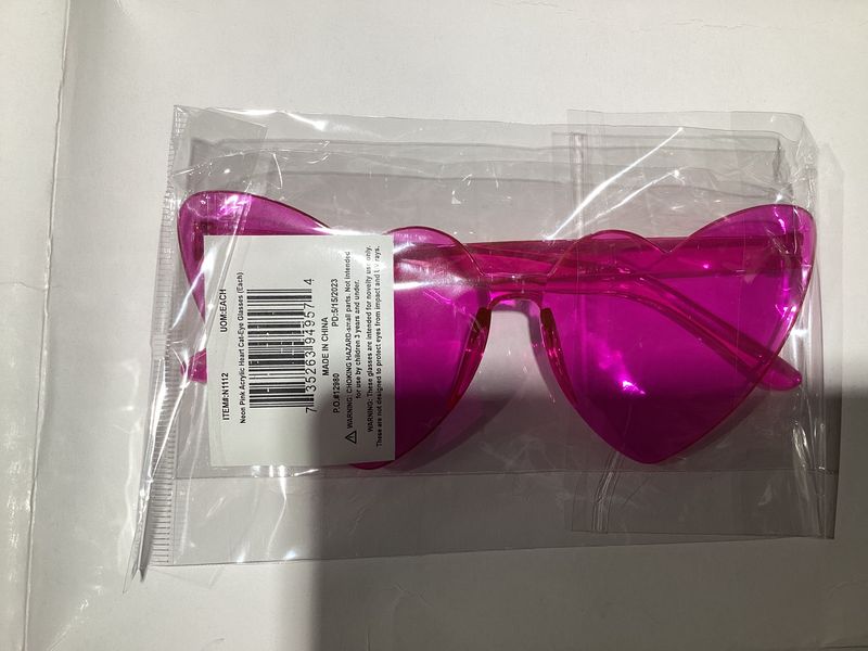 Neon Pink Acrylic Heart Cat-Eye Glasses (Each)