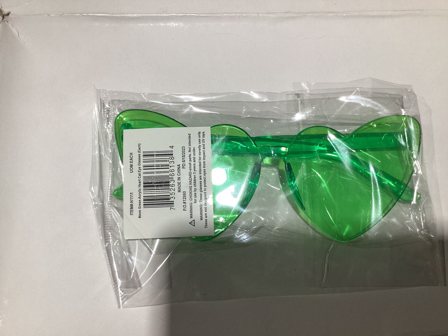 Neon Green Acrylic Heart Cat-Eye Glasses (Each)