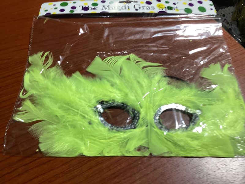 Neon Yellow Feather Mask with Silver Sequins Around The Eyes (Each)