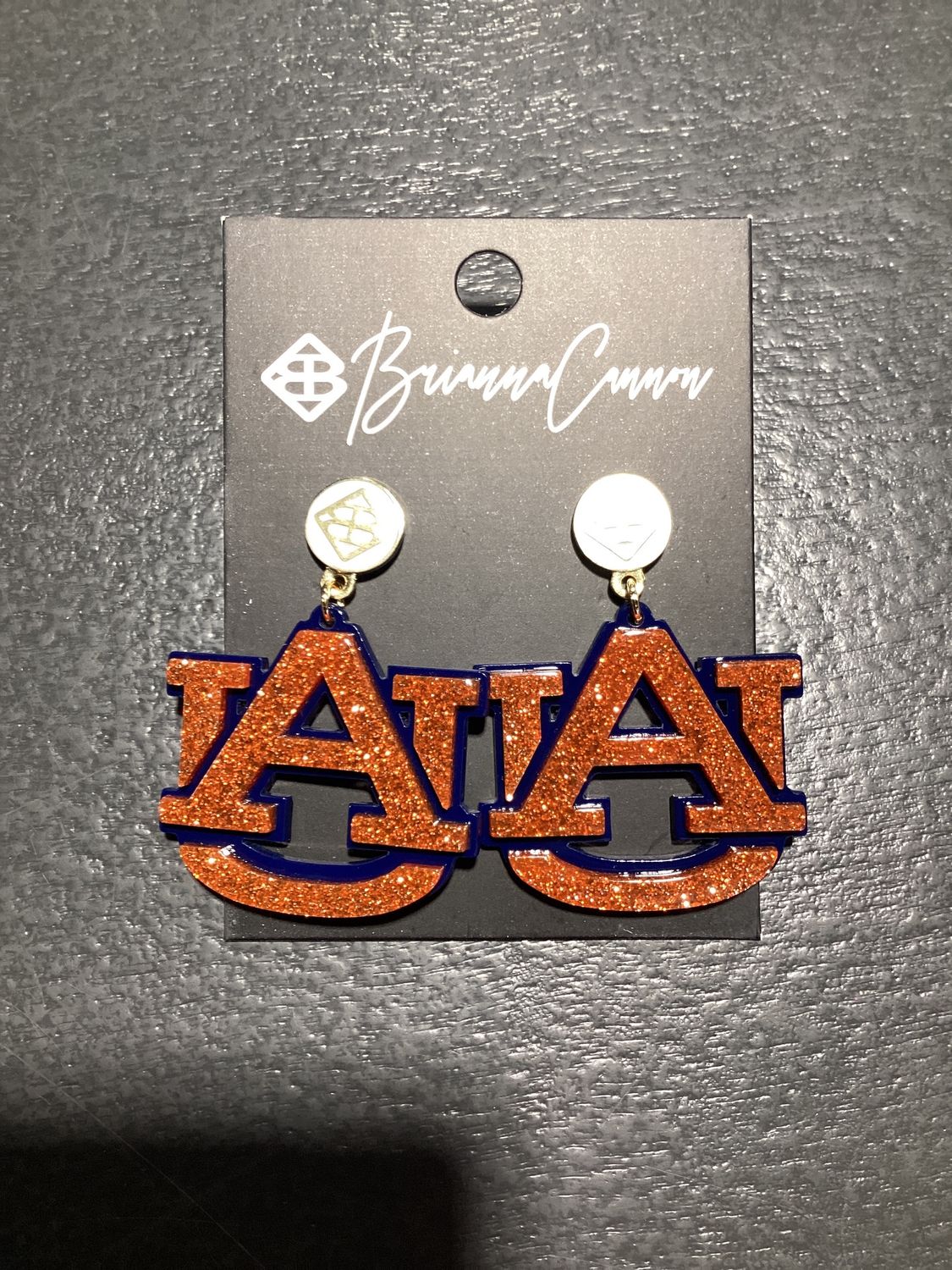 Orange Glitter and Navy AU Logo Earrings