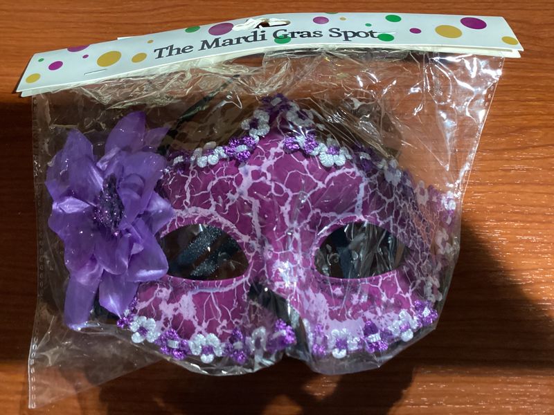 Ornate Purple Mask with Trim and Flower and Ribbon Tie (Each)