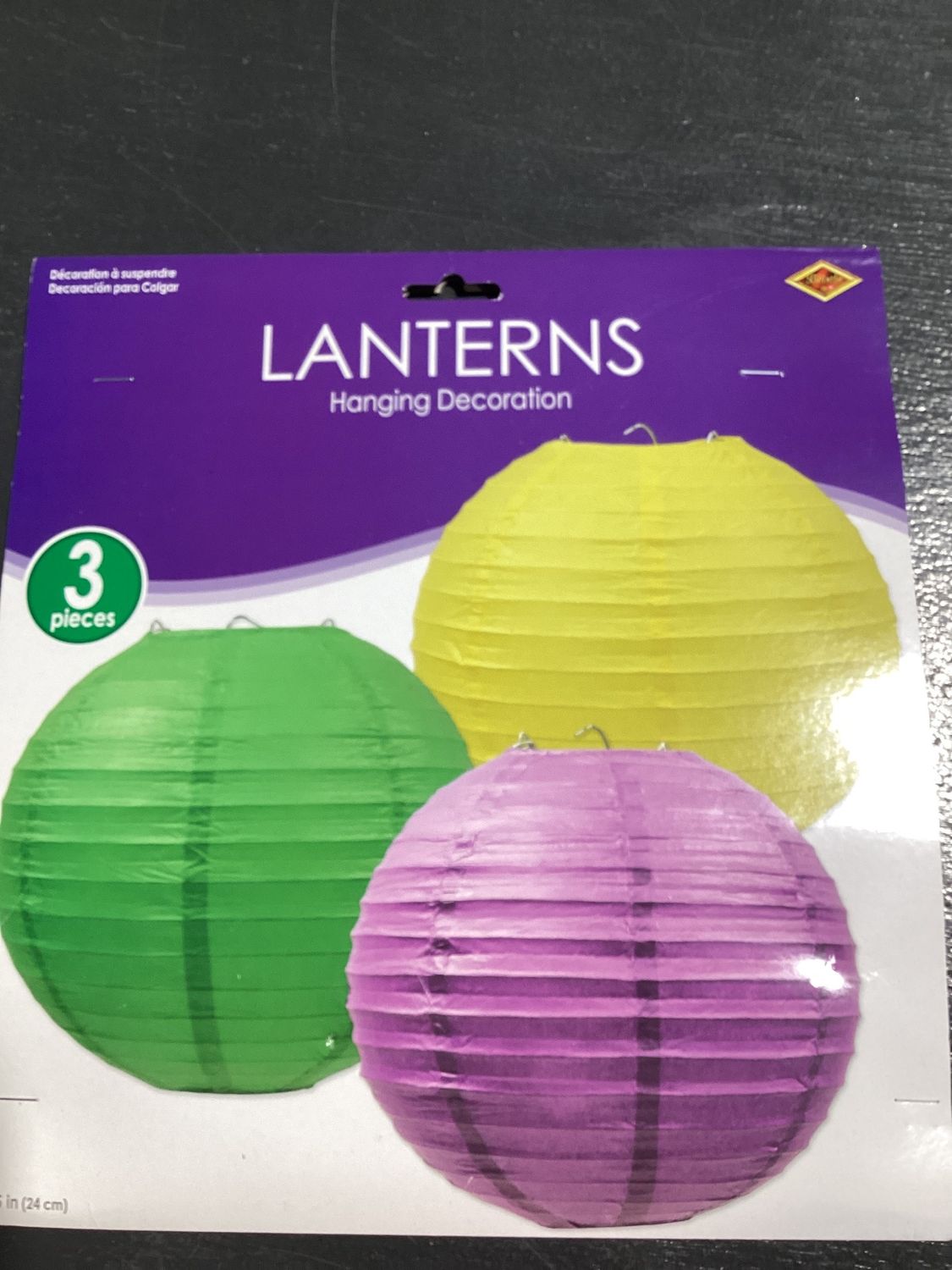 Paper Lantern - Golden-Yellow, Green, Purple 9.5" (Pack of 3)