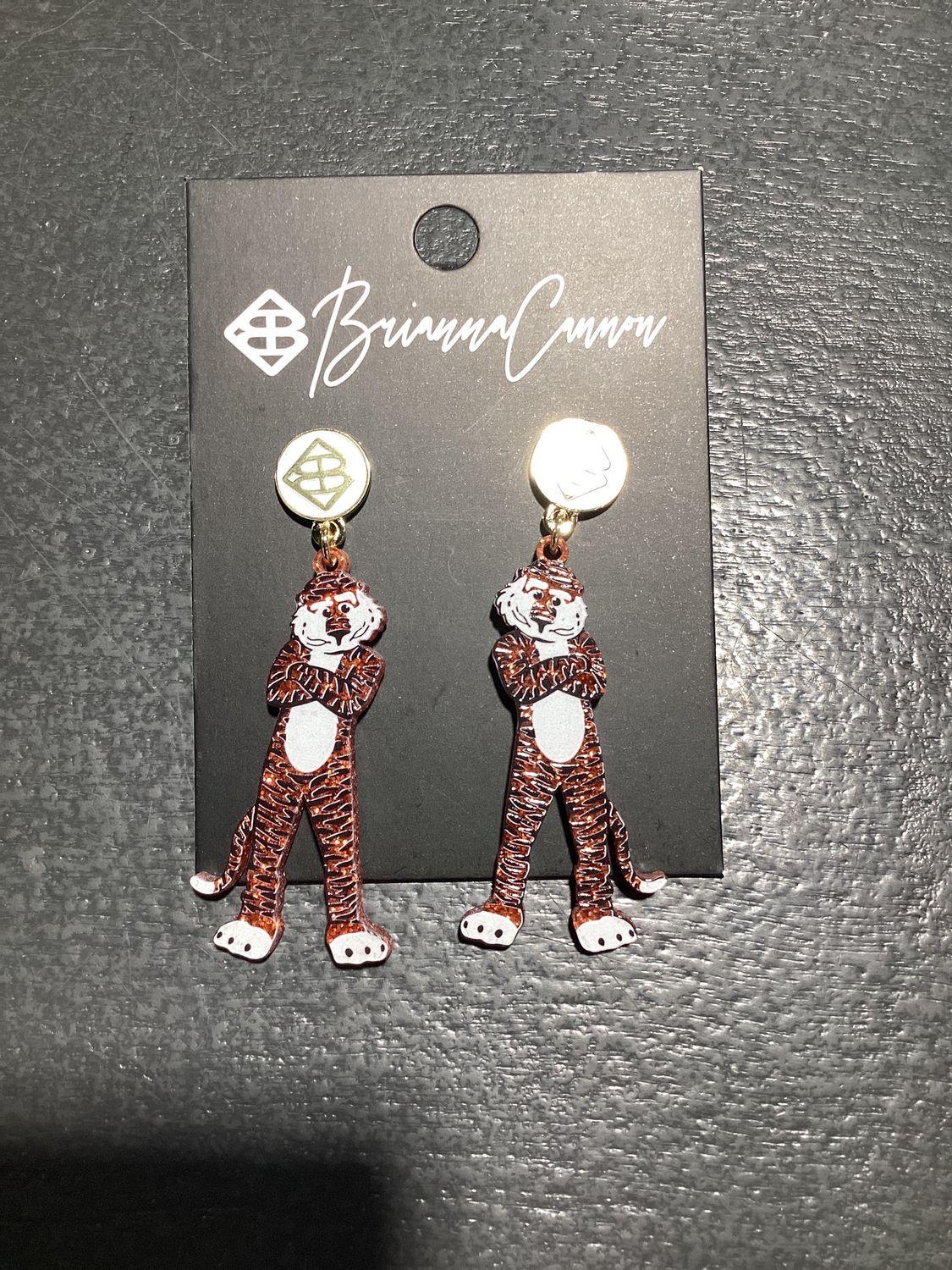 Orange Glitter Aubie Earrings