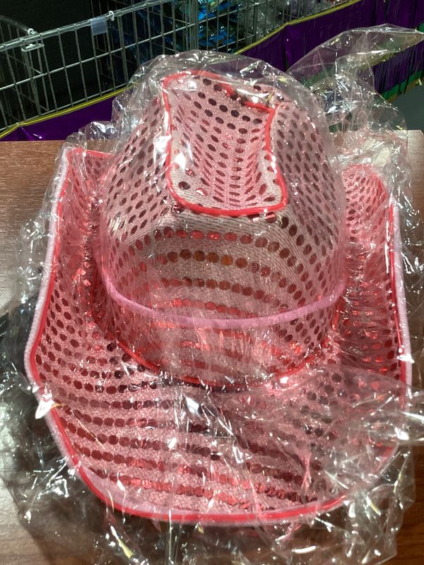 Pink Sequin LED EL Wire Cowboy Hat (Each)