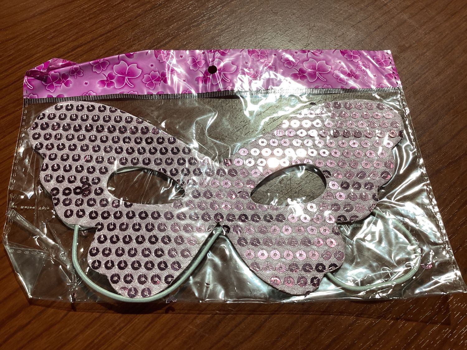 Pink Butterfly Mask with Sequins and Ribbon Tie (Each)