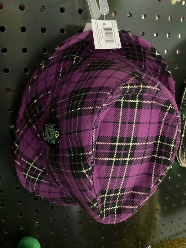 Purple &#39;Mardi Gras&#39; Plaid Fedora (Each)