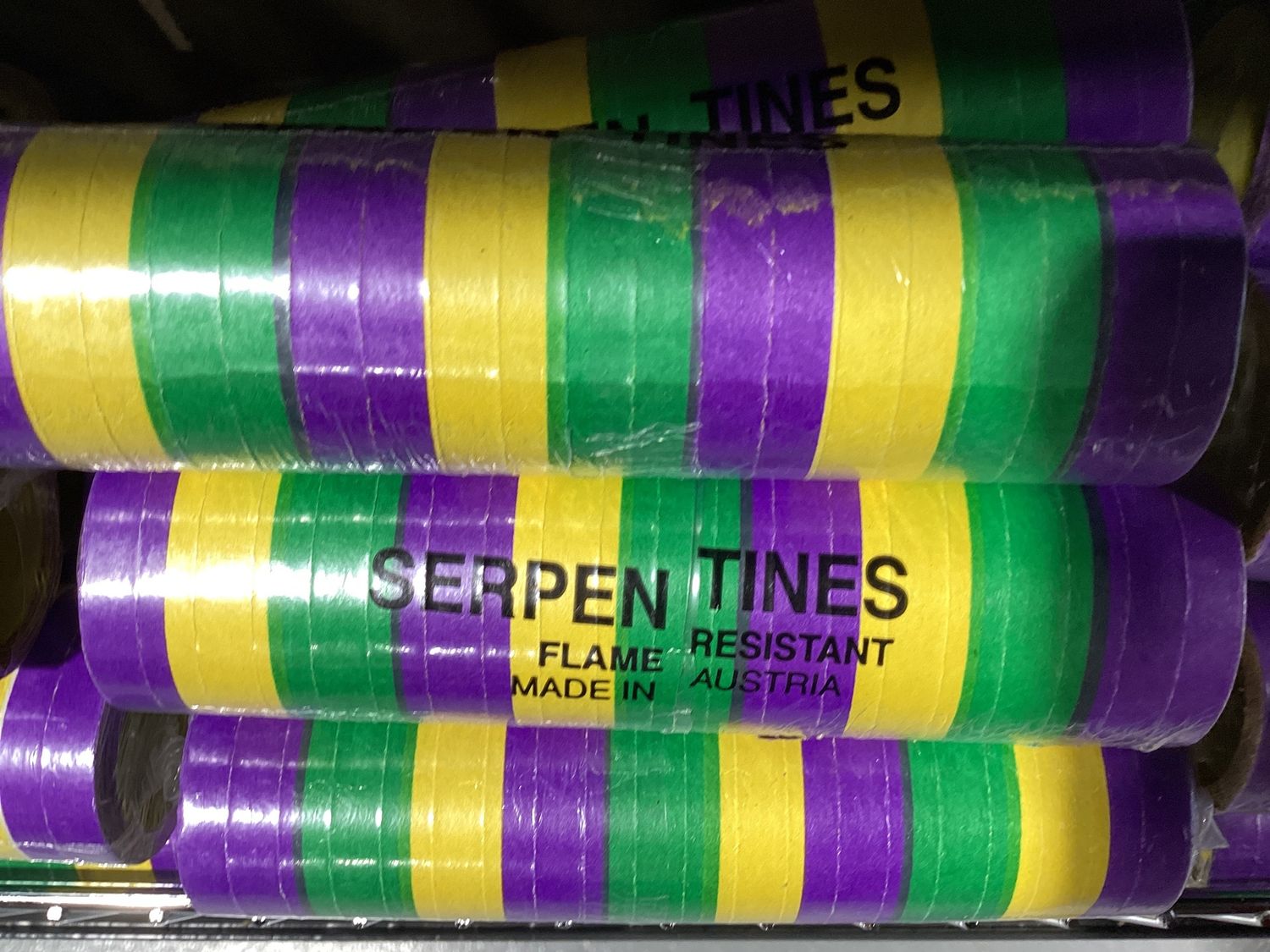 Purple Green and Gold Serpentine Streamers single