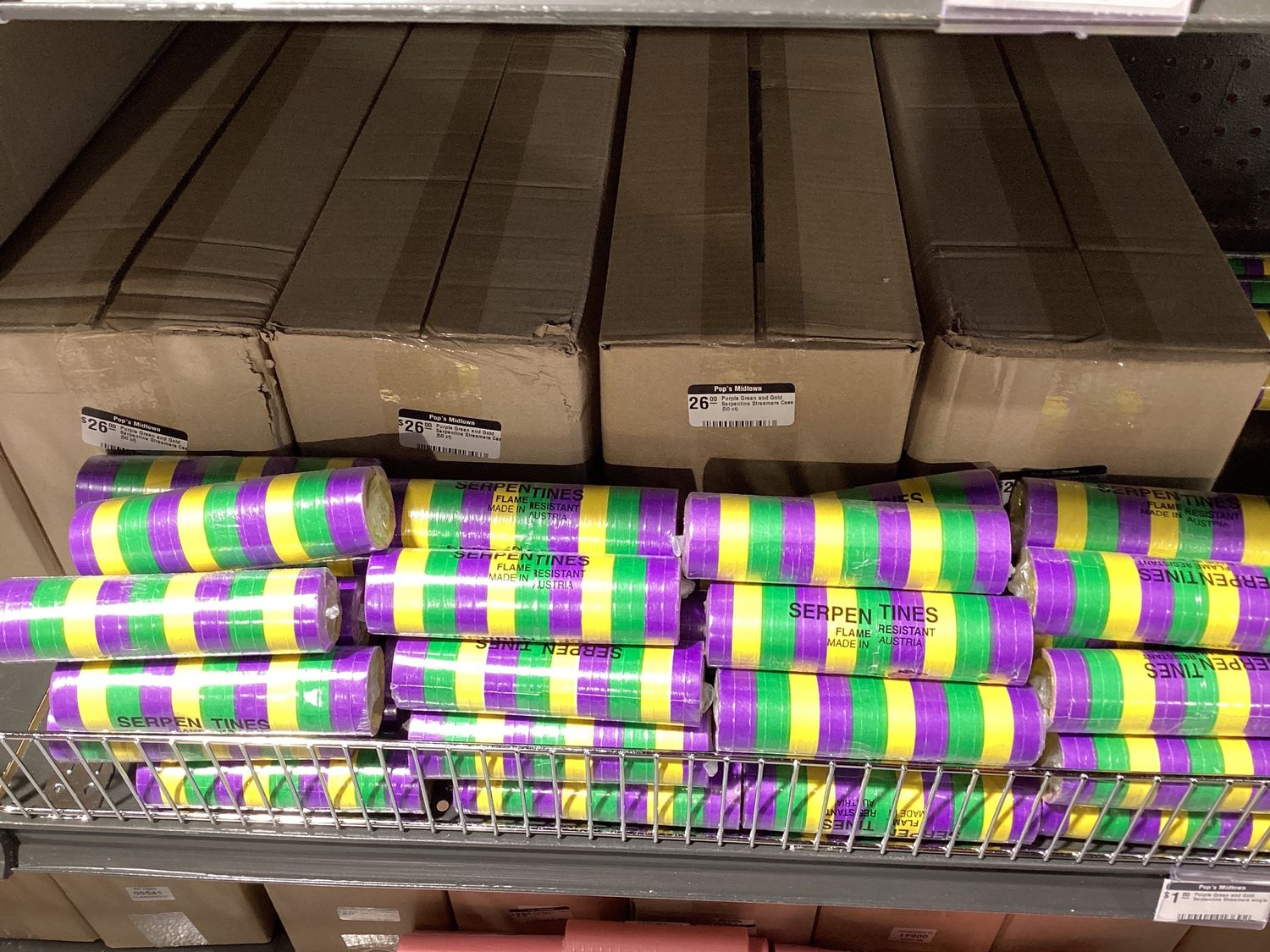 Purple Green and Gold Serpentine Streamers Case (50 ct)