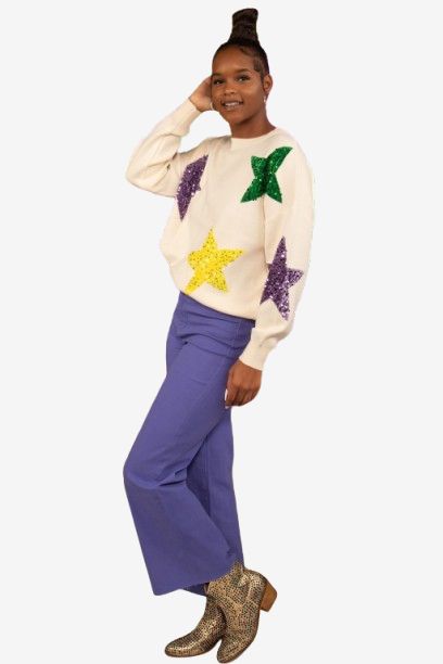 Purple Mardi Gras Wide Leg Stretch Jeans - X-Large (Each)