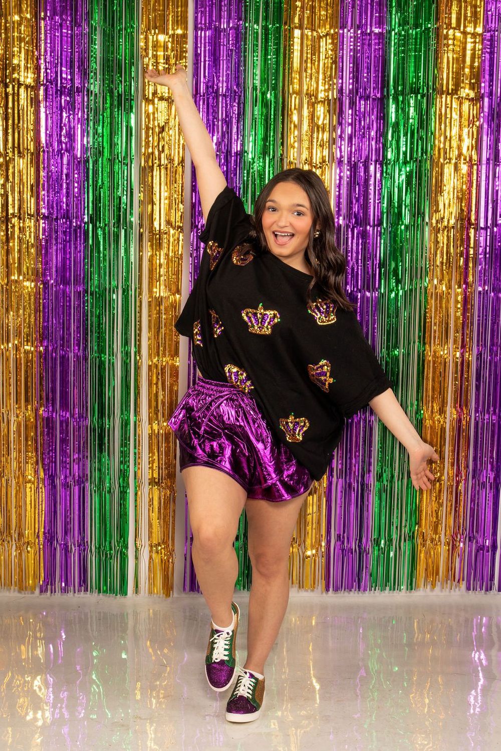 Purple Mardi Gras Shiny Faux Leather Double Layer Skort - Large