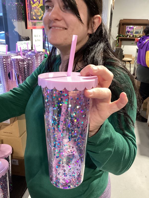 Purple Glitter 700ml Double Wall Plastic Tumbler (Each)