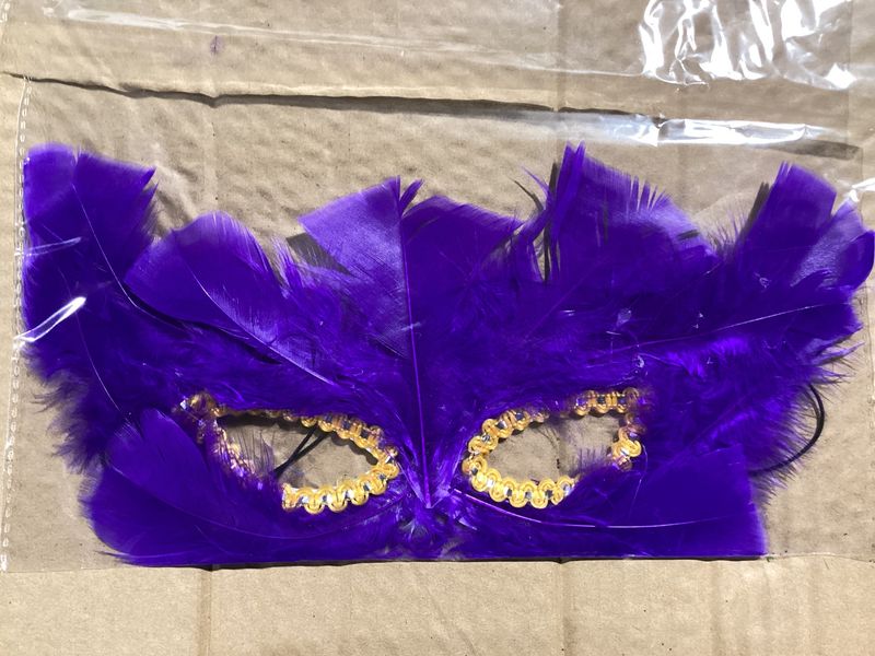 Purple Feathers Mask with Gold Sequins Around The Eyes (Each)