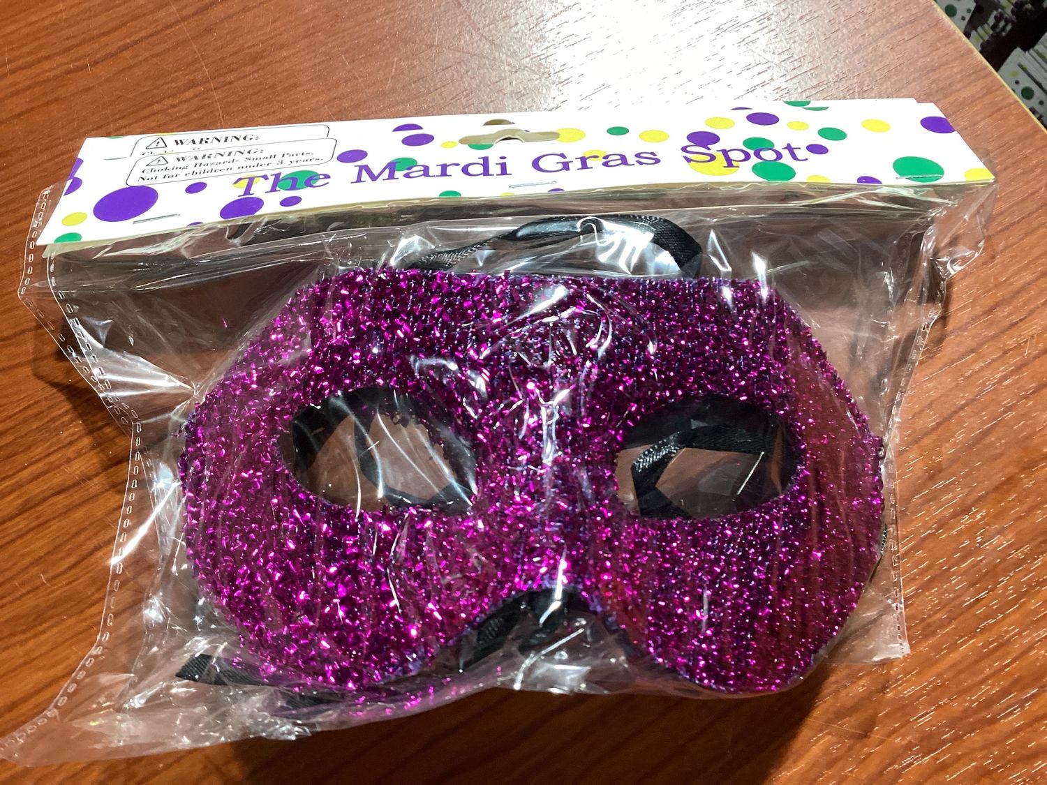 Purple Hard Plastic Crinkle Mask with Ribbon Tie (Each)