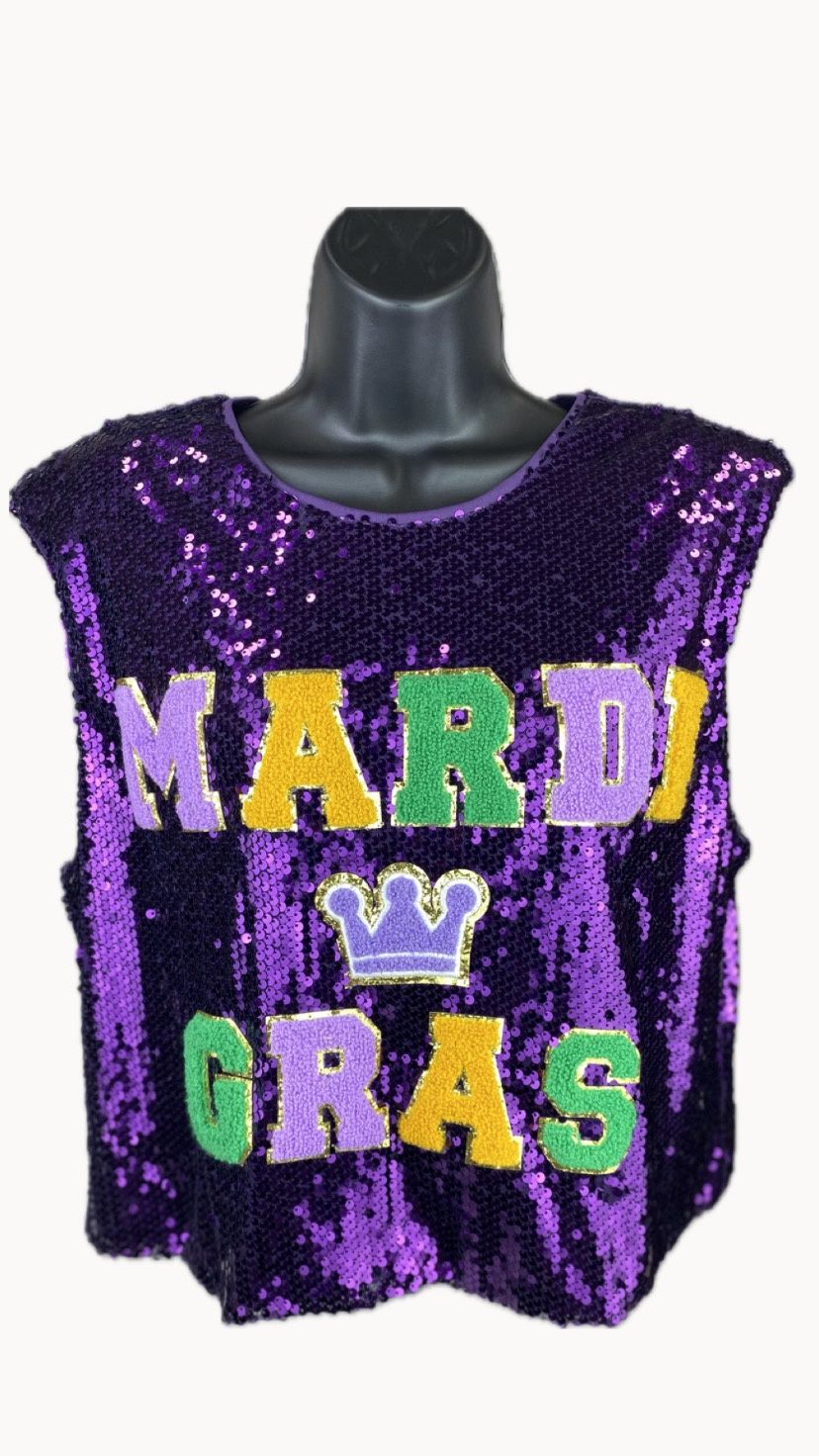 Purple MARDI GRAS Sequin Sleeveless Top - Small (Each)