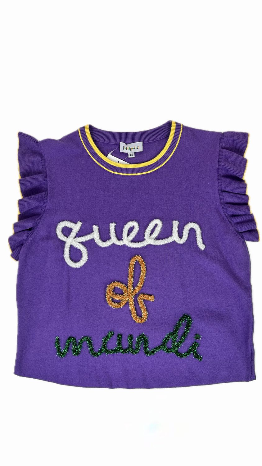 Purple Queen Of Mardi Sleeveless Ruffled Armhole with Metallic Lettering - Medium (Each)