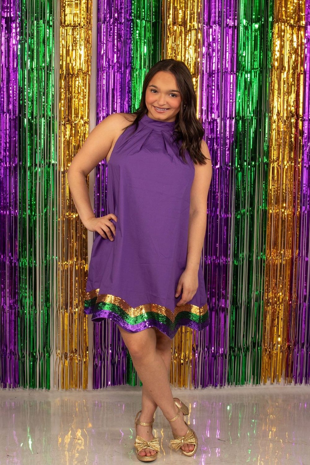 Purple Sequin Wave Mardi Gras Halter Dress - Large (Each)