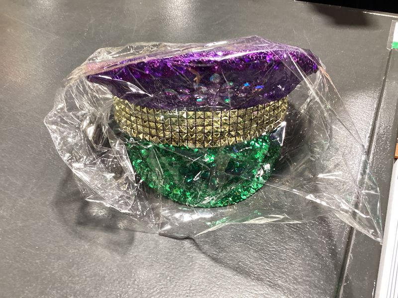 Purple, Gold, and Green Bedazzled Mardi Gras Captain Hat (Each)