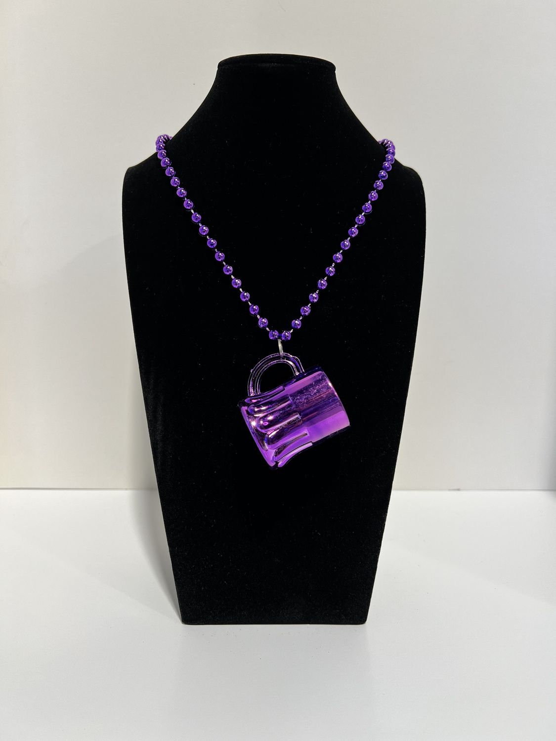 Purple, Green and Gold Assorted Beer Mug Necklace (Dozen)