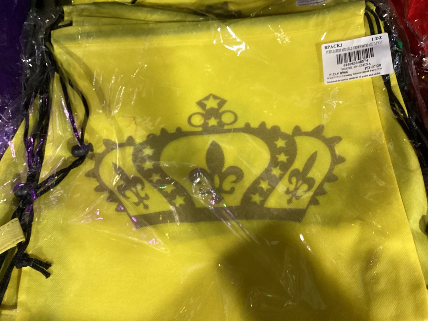 Purple, Green and Gold Crown Backpack 13.5" x 14" (Dozen)