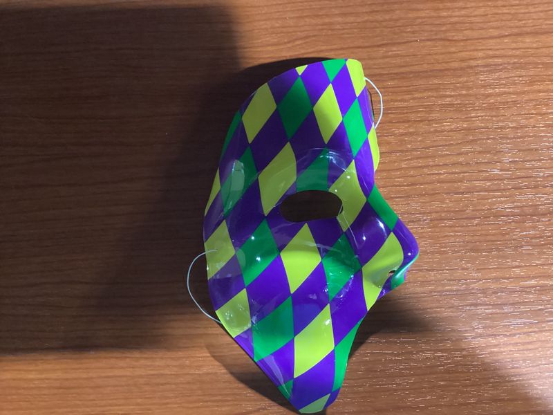 Purple, Green and Gold Harlequin Phantom Mask with Elastic - One Size Fits Most (Each)