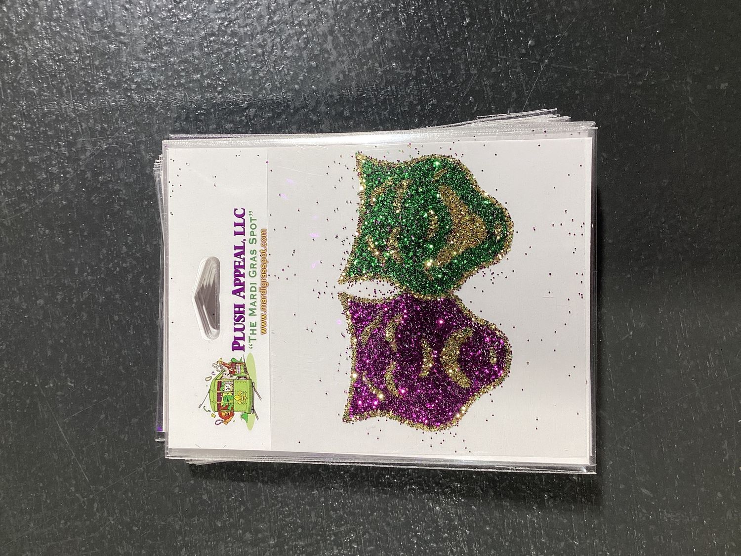 Purple, Green and Gold Comedy/Tragedy Glitter Sticker 2.25" x 1.25" (Each)