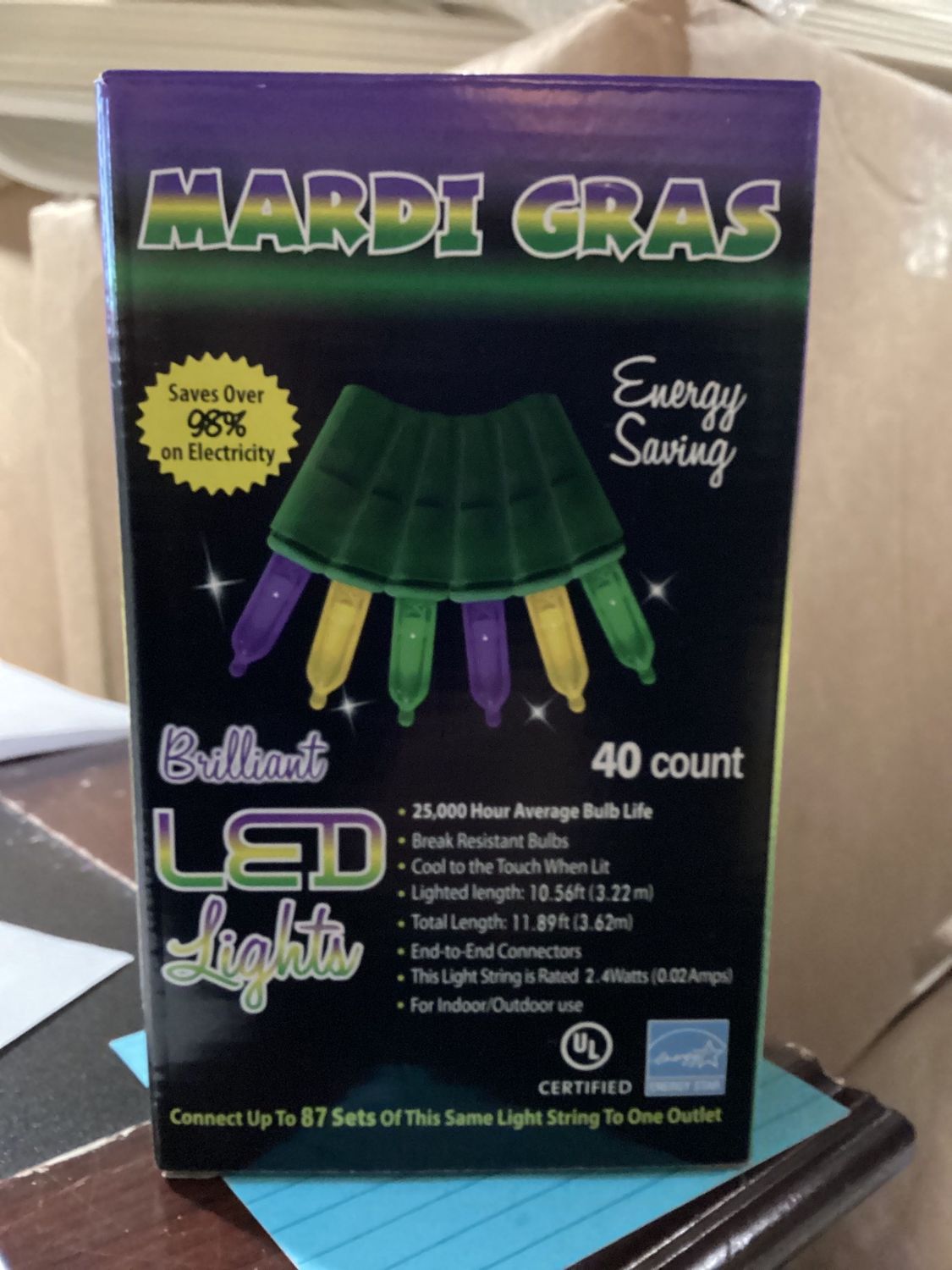 Purple, Green and Gold LED Mardi Gras Lights - 40 Lights 10.5&#39; (Each)