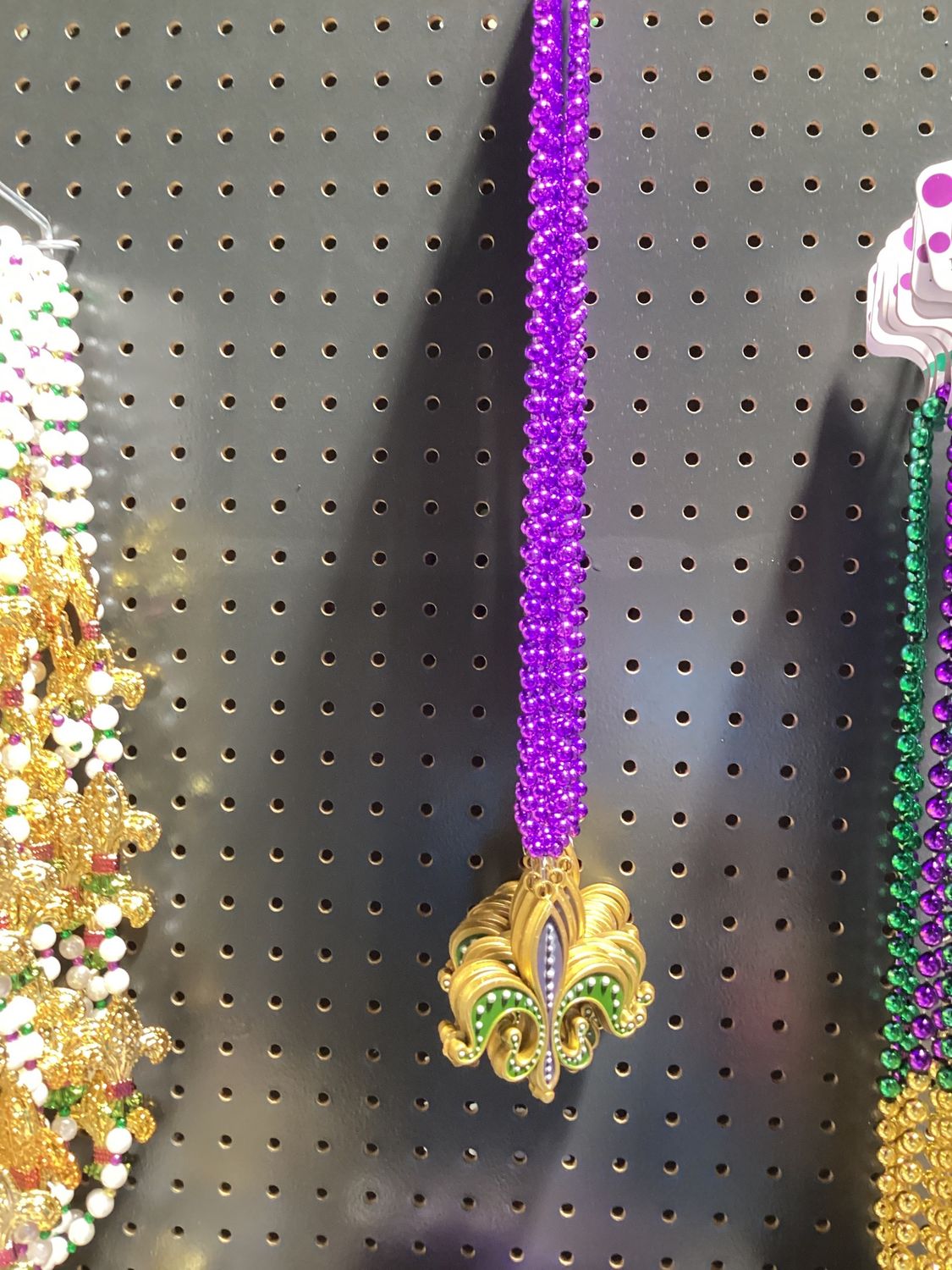 Purple, Green and Gold Fleur de Lis On Purple Necklace (Dozen)