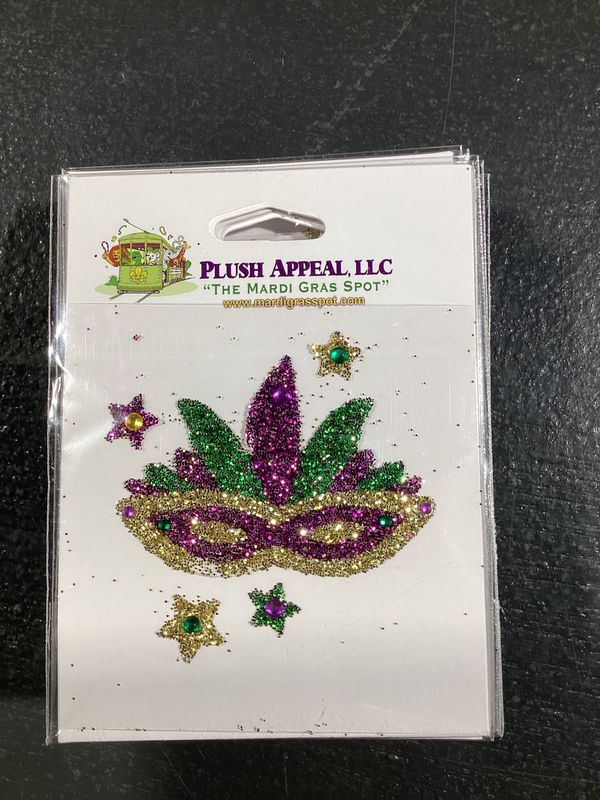 Purple, Green and Gold Mask Glitter Sticker (Each)