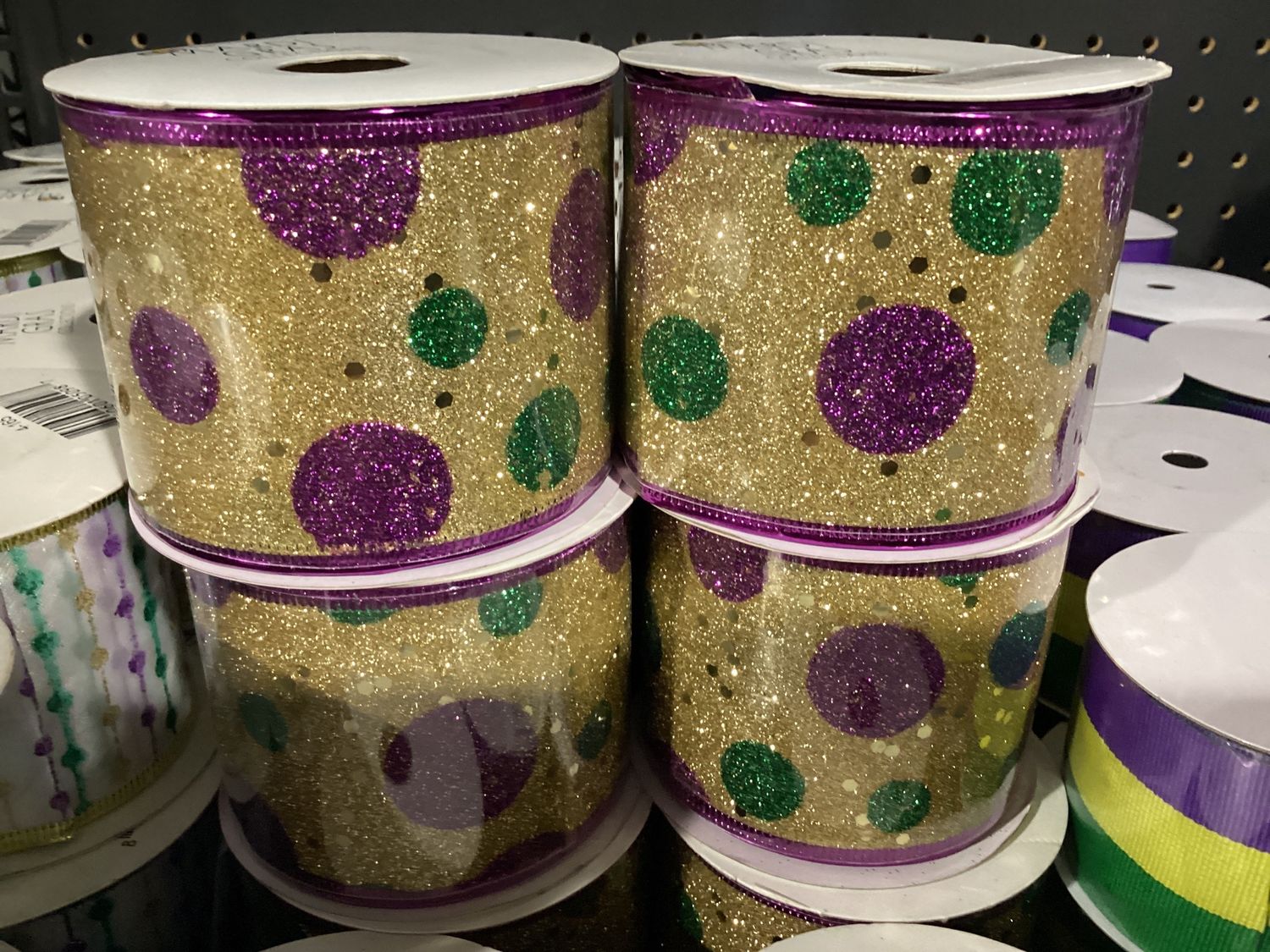 Purple, Green and Gold Polka Dot Ribbon (Each)