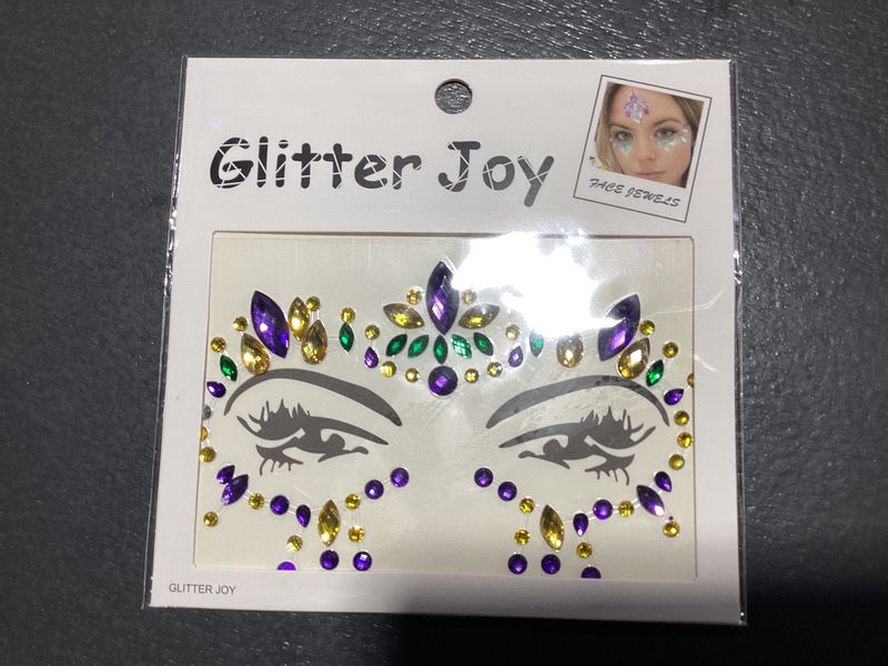 Purple, Green and Gold Stone Face Sticker (Each)