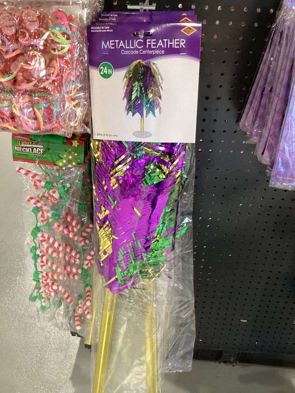 Purple, Green and Gold Metallic Feather Cascade Centerpiece 24" (Each)