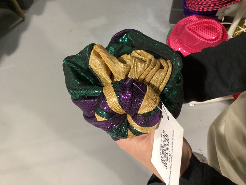Purple, Green and Gold Metallic Turban with Knot (Each)