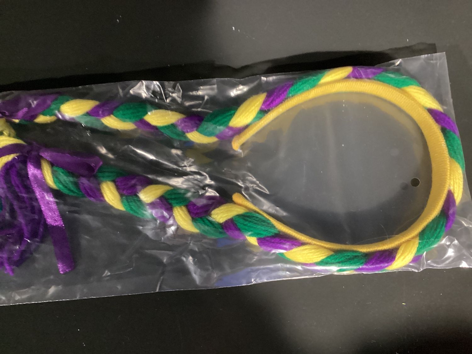 Purple, Green and Yellow Braided Pigtail Head Bopper (Each)