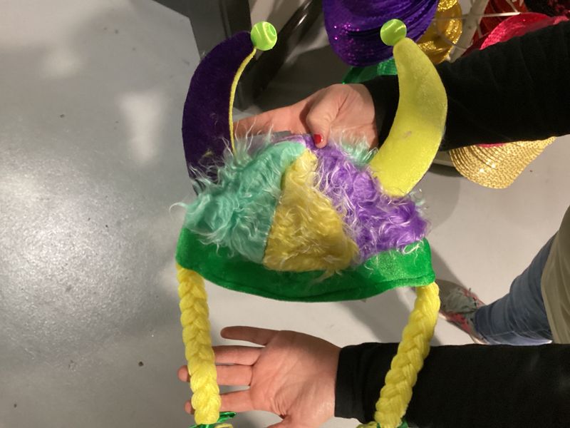 Purple, Green and Gold Viking Hat with Braids (Each)