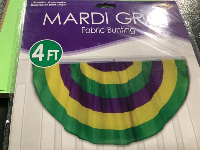 Purple, Green and Yellow Fabric Bunting 4' with 3 gromets (Each)