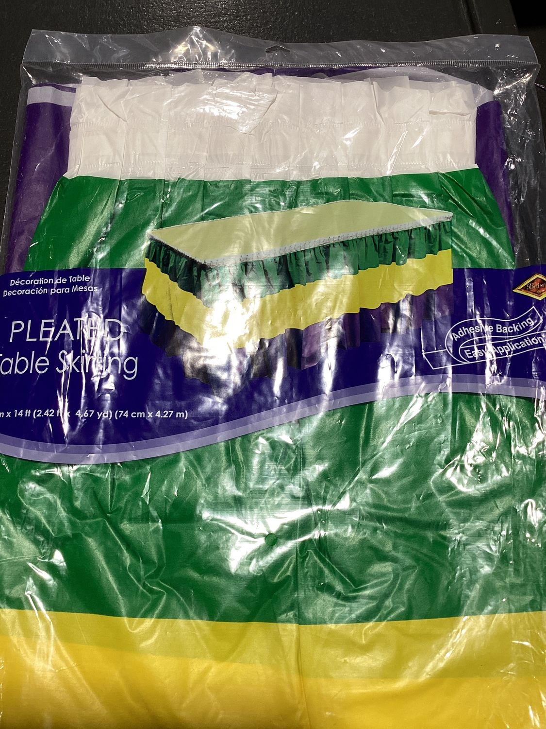 Purple, Green and Gold Mardi Gras Table Skirting 29" X 14' (Each)