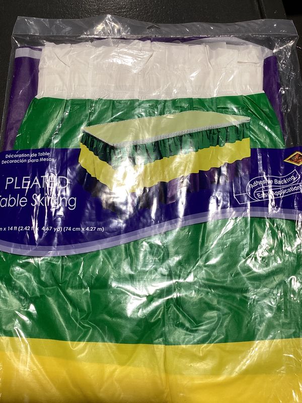 Purple, Green and Gold Mardi Gras Table Skirting 29" X 14' (Each)