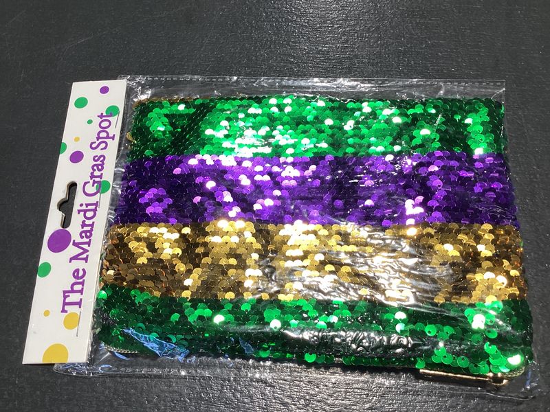Purple, Green and Gold Stripe Sequin Zipper Bag (Each)