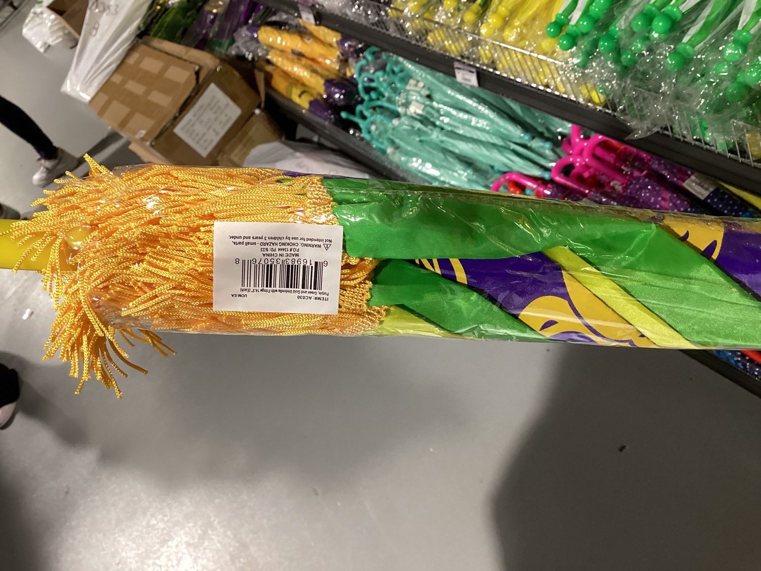 Purple, Green and Gold Umbrella with Fringe 14.5" (Each)