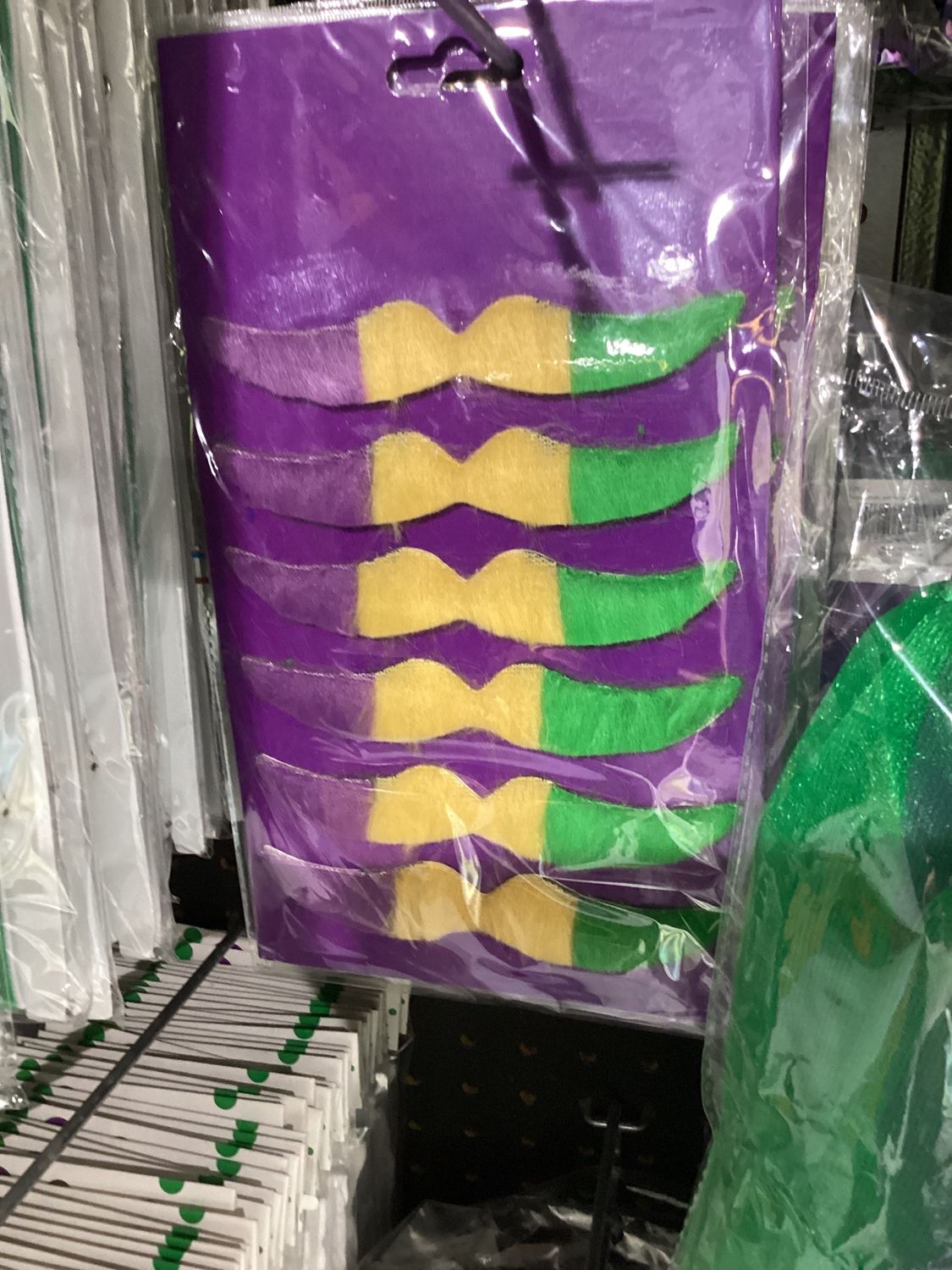 Purple, Green and Yellow Mustache (Pack of 6)