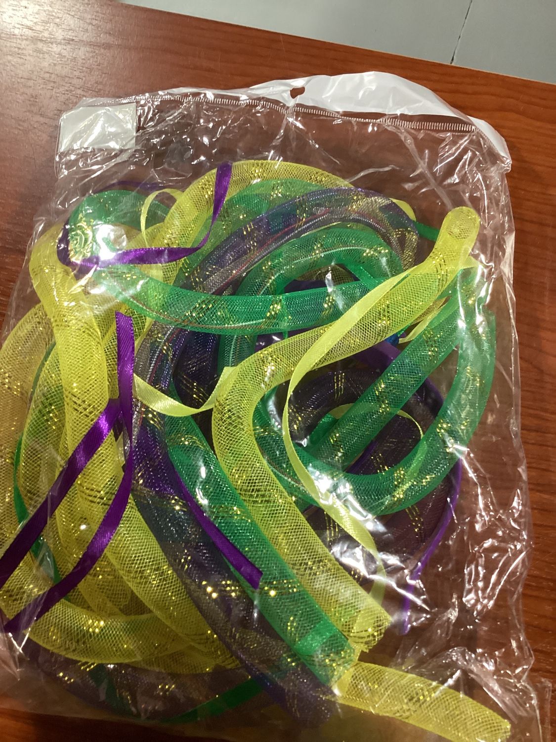 Purple, Green and Yellow Noodle Head Bopper with Purple Headband and Ribbons (Each)