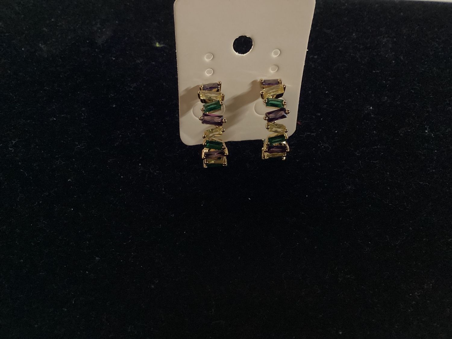 Purple, Green and Yellow Stone Hoop Earrings (Pair)
