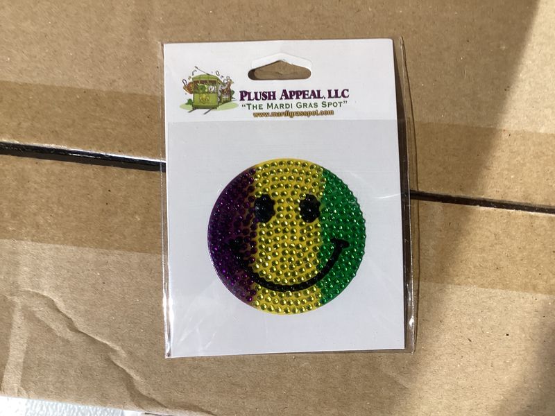 Purple, Green and Yellow Smiley Face Sticker (Each)