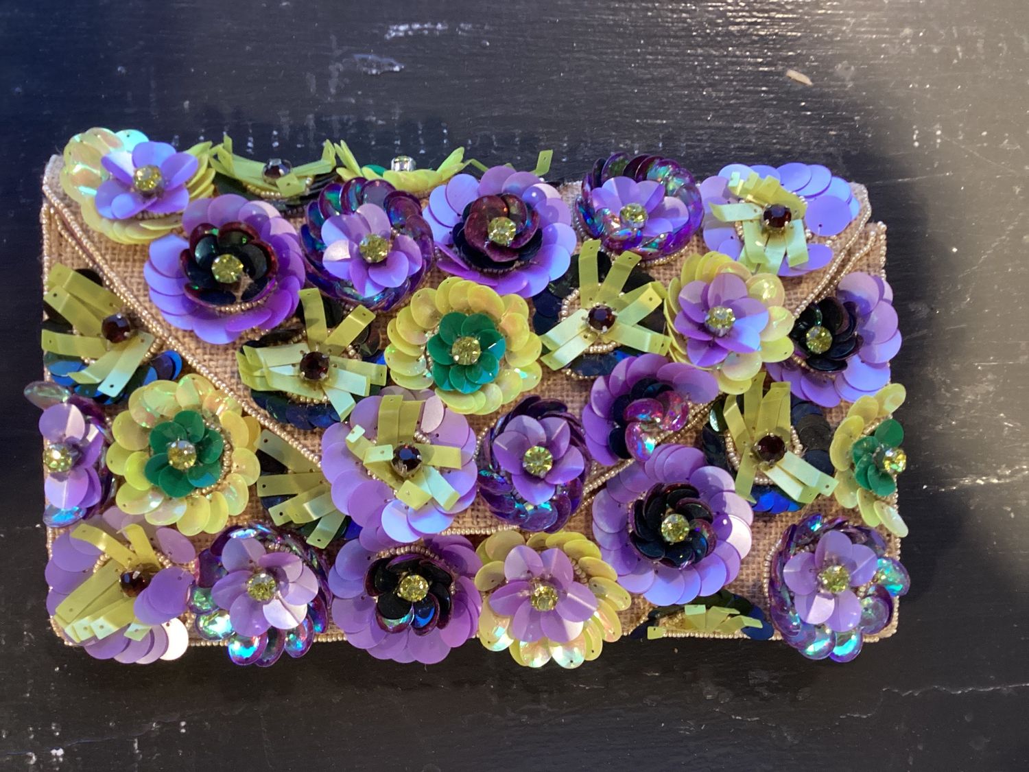 Purple, Green, and Gold Flower Applique Purse (Each)