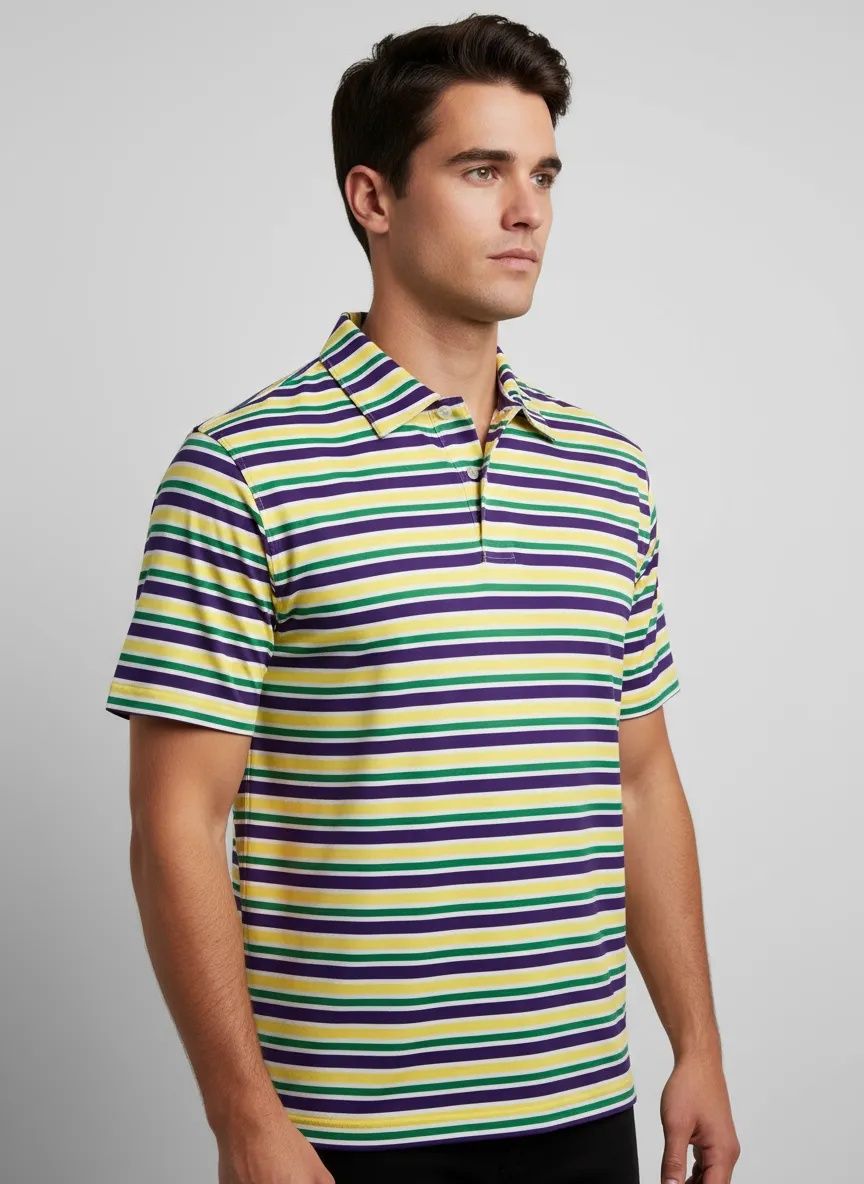 Purple, Green, and Gold Stripe UPF 50 Men's Short Sleeve Polo - X-Large (Each)