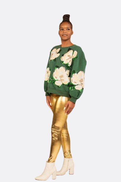 QOS Dark Green Magnolias Sweatshirt - XSmall