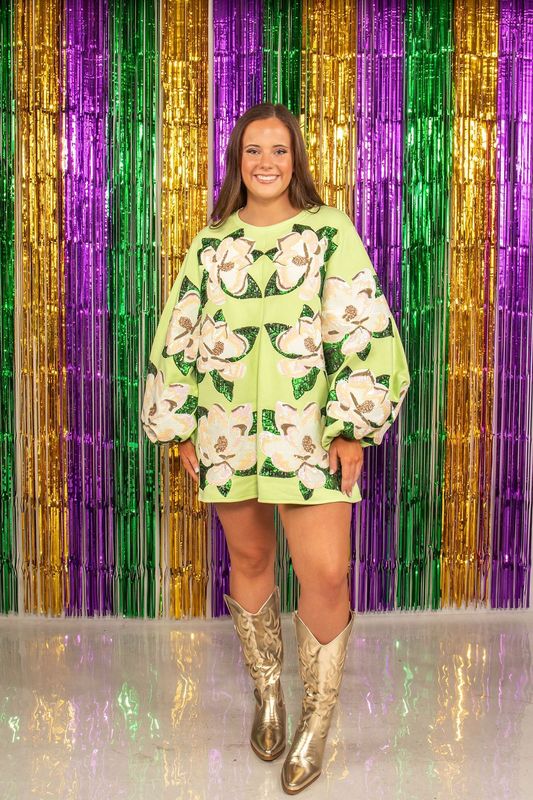 QOS Light Green Magnolias Dress - XL